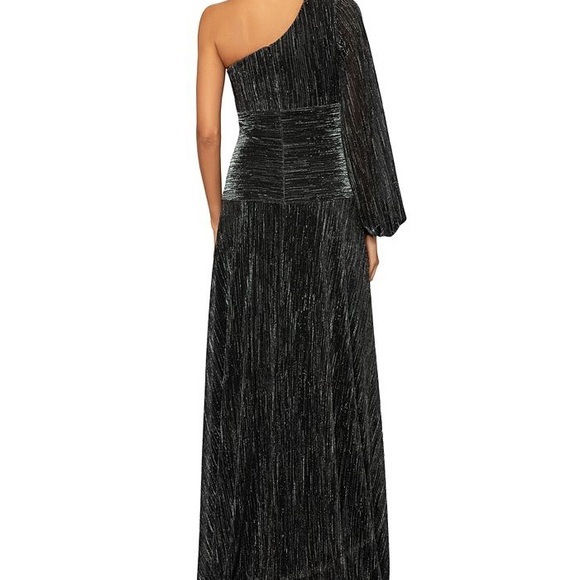 Betsy & Adam Black Metallic One Shoulder Gown Size 8 NWT Formal Dress - Picture 3 of 4